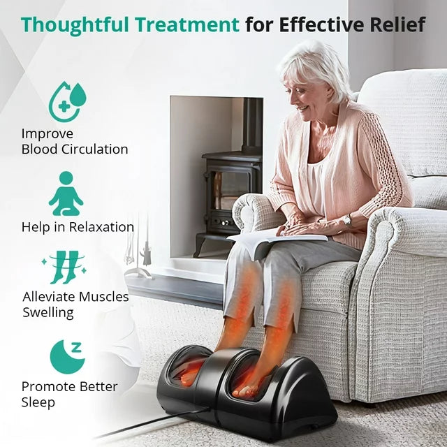 Foot Massager Machine with Heat, Binecer Shiatsu Foot Massager for Circulation and Pain Relief, 5-in-1 Deep Kneading Rolling Scraping Massage for Calf Leg Arm, Remote Control