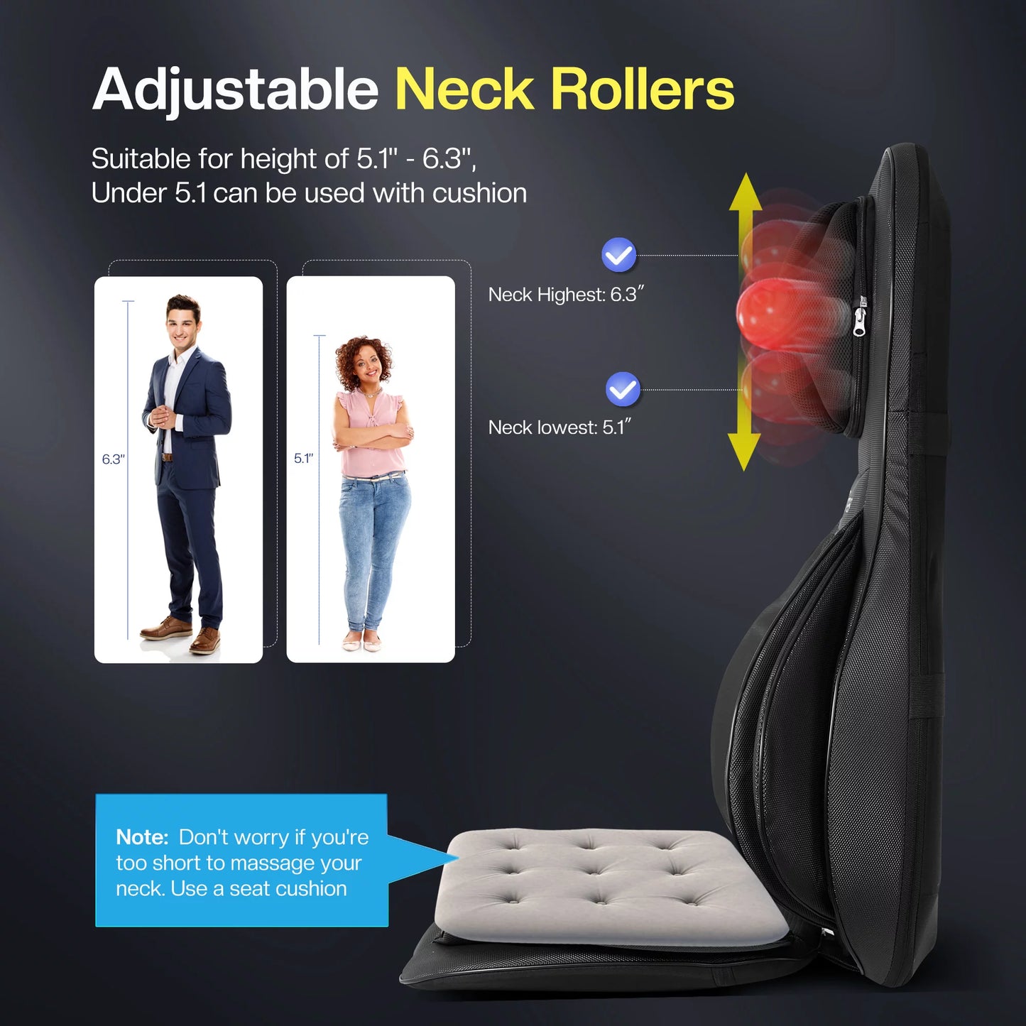 Back Massager with Heat Shiatsu Massage Chair Pad Air Compression Seat Cushion, Black, Gifts for Mom,Dad