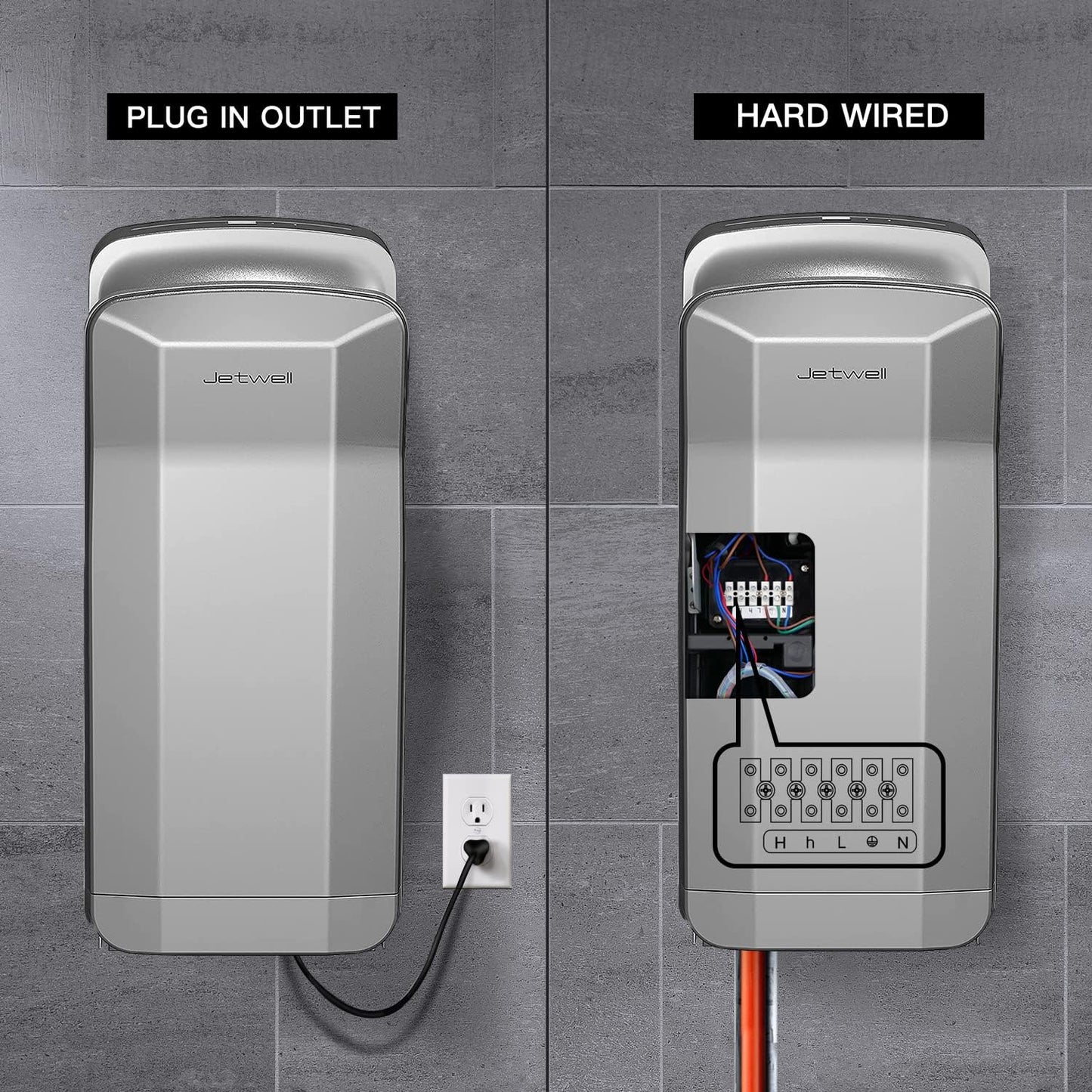 JETWELL High Speed Commercial Vertical Jet Hand Dryer with HEPA Filter 1850W Hand Blower - JW2025