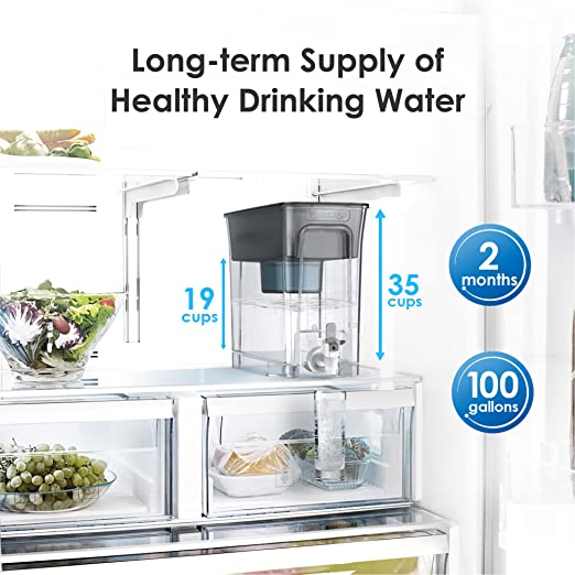 Waterdrop Slim Alkaline Water Filter Dispenser, Large 35-Cup, Up to PH 9.5, Healthy, Clean & Toxin-Free Mineralized Alkaline Water, 100-Gallon, BPA Free, Black (1 Filter Included)