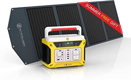 SHELL Portable Power Station 700W, 583Wh with 100W Solar Panel, Solar Powered Generator with 2 x 110V AC Outlets, Solar Mobile Lithium Battery Pack for Home Emergency Road Trip RV/Van Outdoor Camping