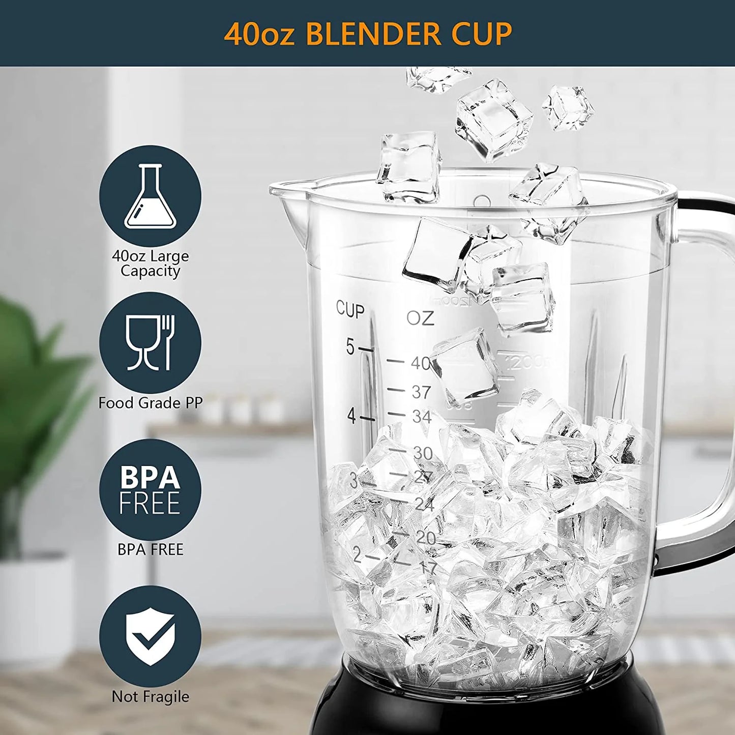 Bear Countertop Blender, LLJ-B12K1, 40oz Blender Cup, 700W 3 Speed