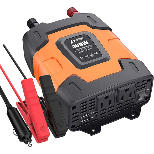 Ampeak Upgraded 400W Car Power Inverter 4.8A Dual USB Ports 2 AC Outlets Car Convert DC 12V to AC 110V Power for Devices-11 Safe Protections