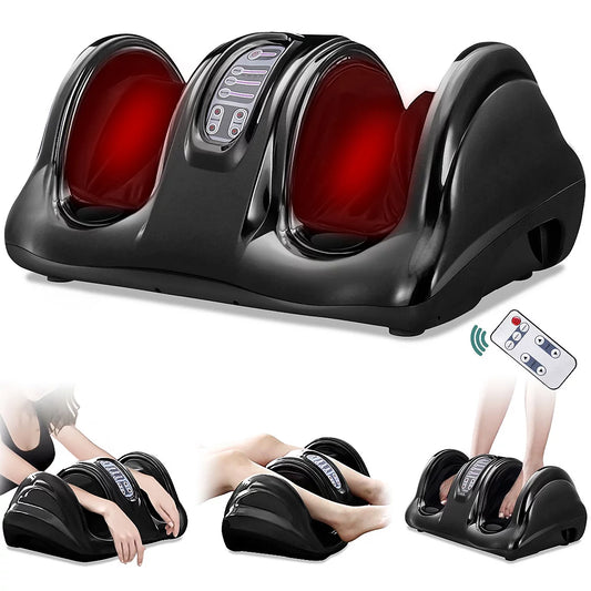 Foot Massager Machine with Heat, Binecer Shiatsu Foot Massager for Circulation and Pain Relief, 5-in-1 Deep Kneading Rolling Scraping Massage for Calf Leg Arm, Remote Control