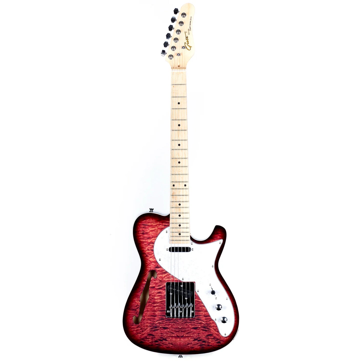 GROTE ELECTRIC GUITAR SEMI-HOLLOW BODY SINGLE F-HOLE TELE STYLE GUITAR FULL-SIZE BASSWOOD WITH CANADIA MAPLE NECK CHROME HARDWARE PICKS - RED