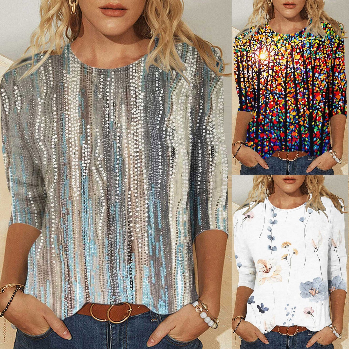 Fashion Woman Blouse 2023 Half Sleeve Printed Shirts And Blouses Round Neck Casual Loose T-Shirt 2023 New Pullover Top Blusas