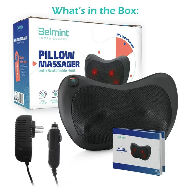 Belmint Shiatsu Pillow Massager with Heat, Infrared Heating, 4 Deep-Kneading Shiatsu Massage Nodes for Back, Neck and Shoulders