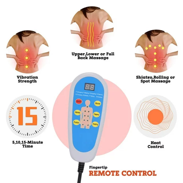 SAYFUT Full Back Massager with Heat, 8 Mode 7 Intensity Deep-Kneading Massage Nodes for Upper and Lower Back