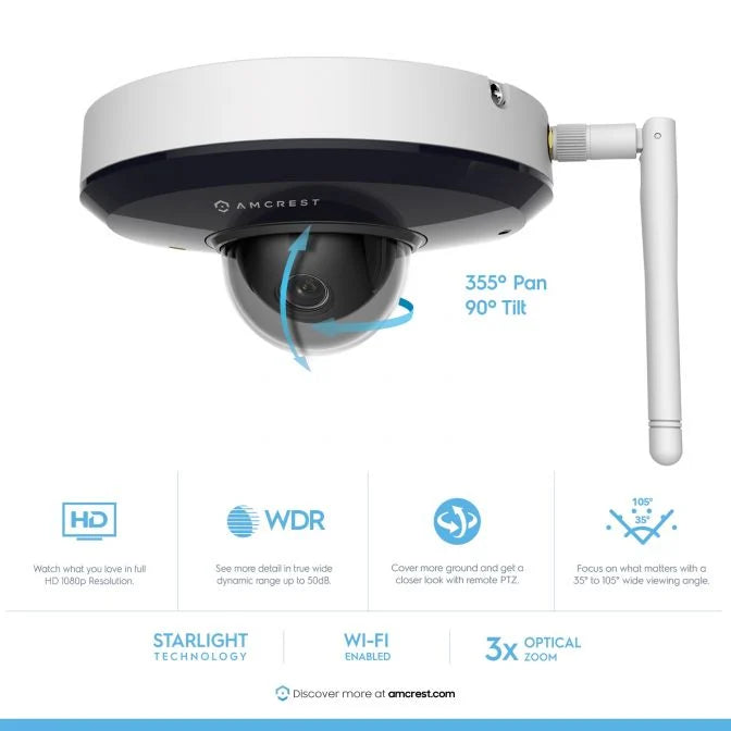 Amcrest 2MP PTZ WiFi IP Camera 3x Optical Zoom Dual Band IP2M-866W