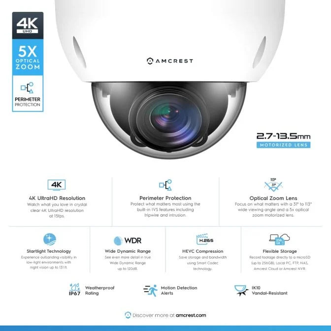 Amcrest 4K Optical Zoom IP PoE Dome Camera, IP67 - White (IP8M-VD2793EW)