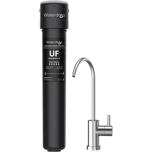 Waterdrop 17UB-UF 0.01 μm Ultra Filtration Under Sink Water Filter System for Baçtёria Reduction, Reduces Lead, Chlorine, Bad Taste & Odor, 24K Gallons, with Dedicated Brushed Nickel Faucet, USA Tech