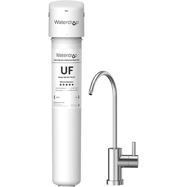 Waterdrop 17UBW-UF 0.01 μm Ultra Filtration Under Sink Water Filter System for Baçtёria Reduction, Reduces Lead, Chlorine, Bad Taste & Odor, 24K Gallons, with Dedicated Brushed Nickel Faucet, USA Tech