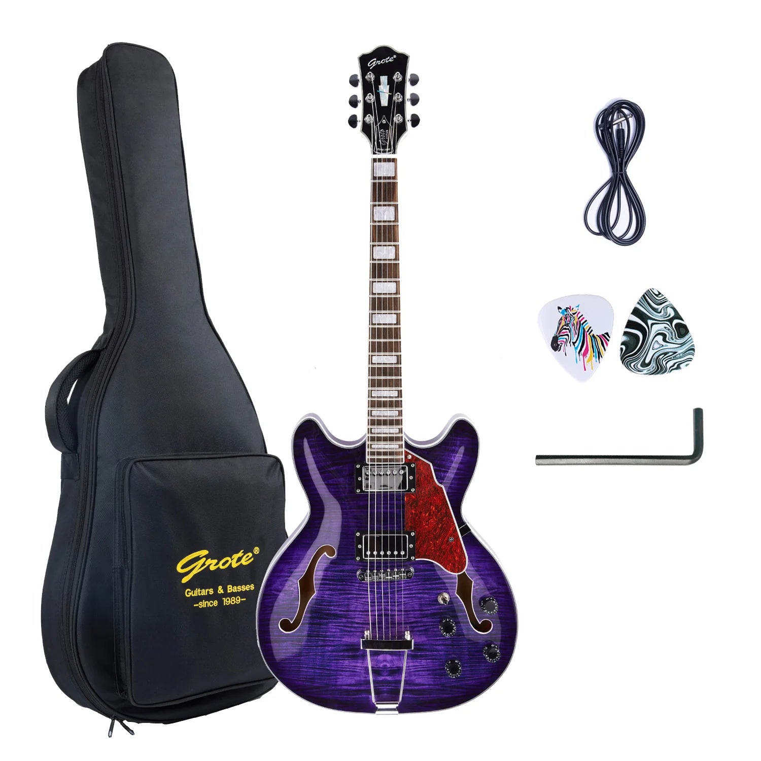 GROTE 335 STYLE SEMI-HOLLOW BODY JAZZ ELECTRIC GUITAR WITH GIGBAG